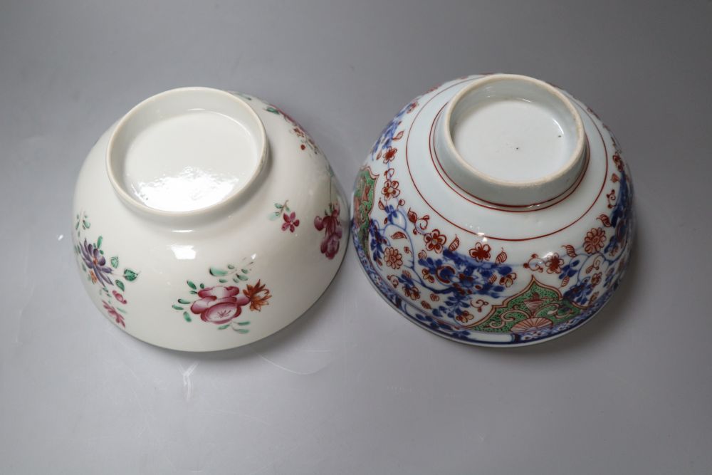 A Chinese Kangxi clobbered bowl and a Chinese Qianlong famille rose bowl